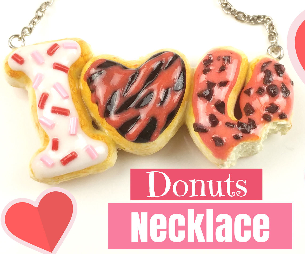 ?''I LOVE YOU'' Donuts Necklace-Polymer Clay Tutorial-Valentine's Day DIY