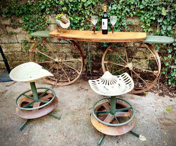 Outdoor Bar and Stools Made From Junk