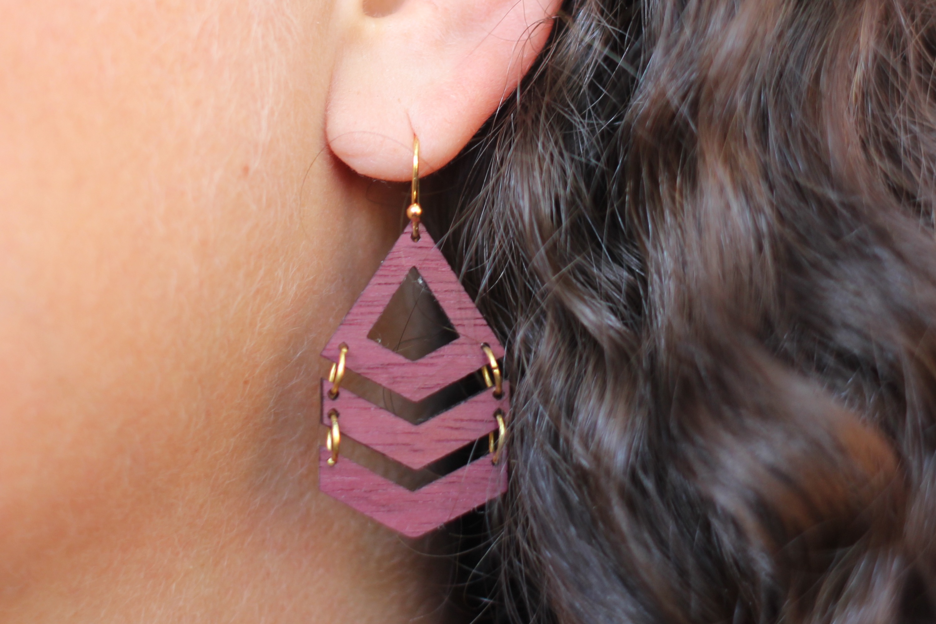 Laser Cut Wooden Chevron Earrings