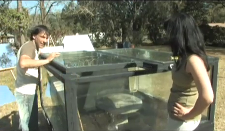 GIANT SLOAR OVEN from double glass scrap refrigerator doors