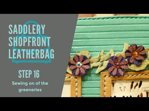 Saddlery Shopfront leather BAG - Step 16 Frontflap/Application - Sewing on Swarovski leather flowers