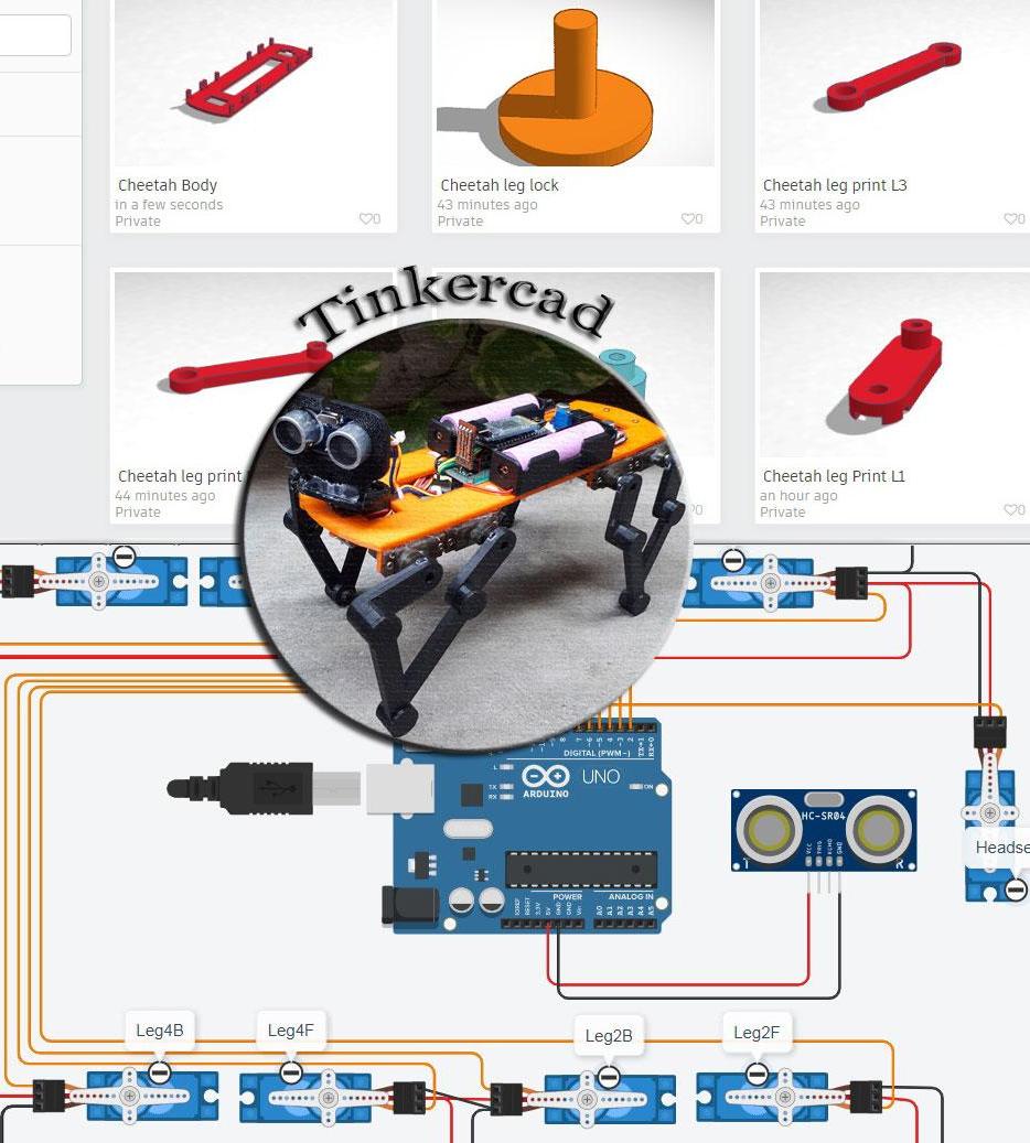 Baby Cheetah Walking Robot in Tinkercad