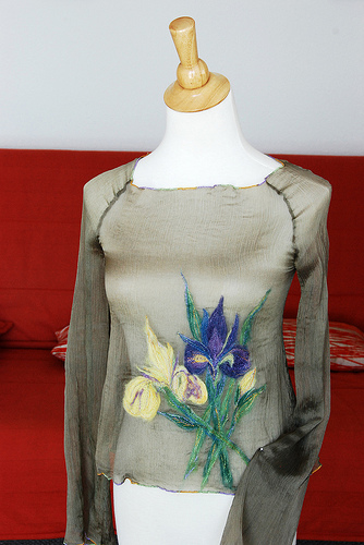 Embellish with fibers and free hand embroidery