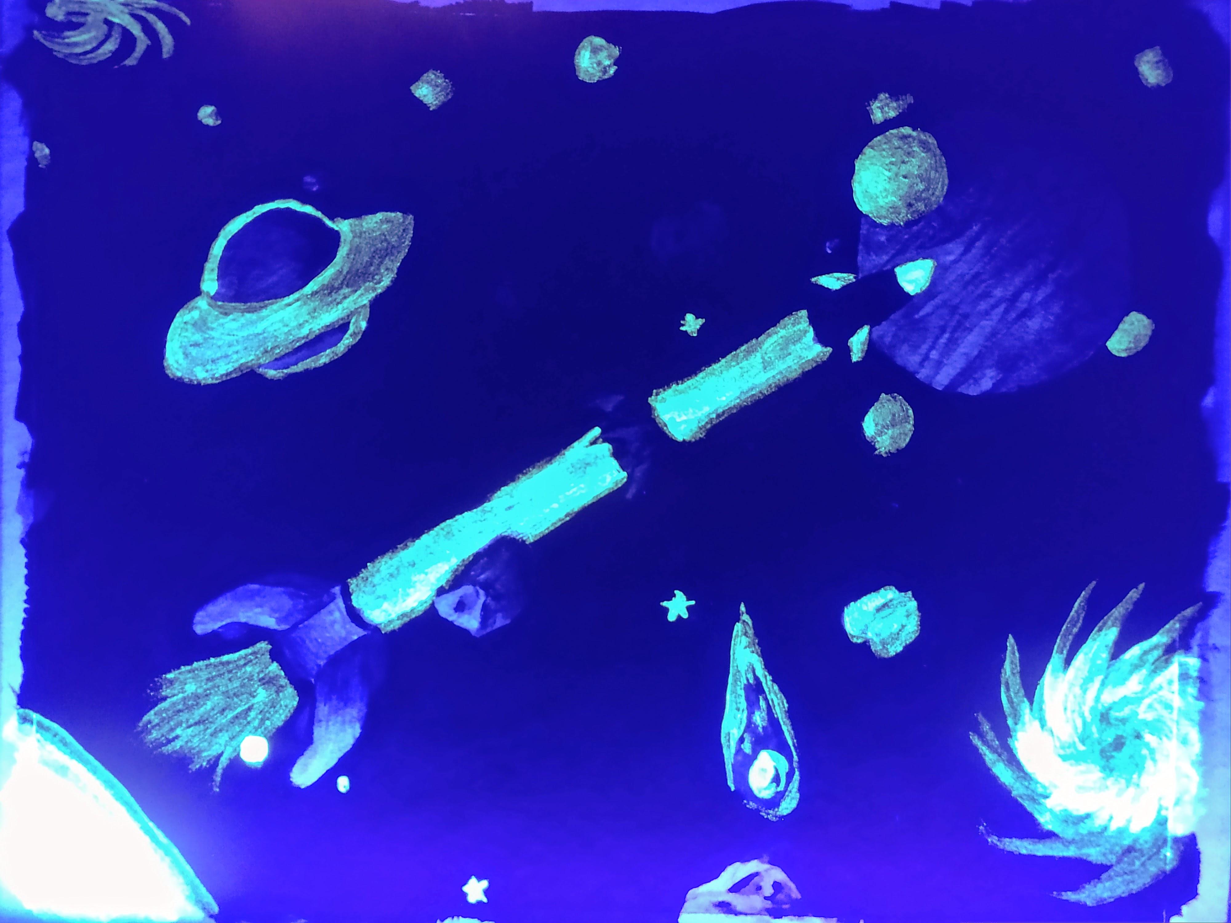 "Out of This World" Black and White (& Glow!) Space Painting